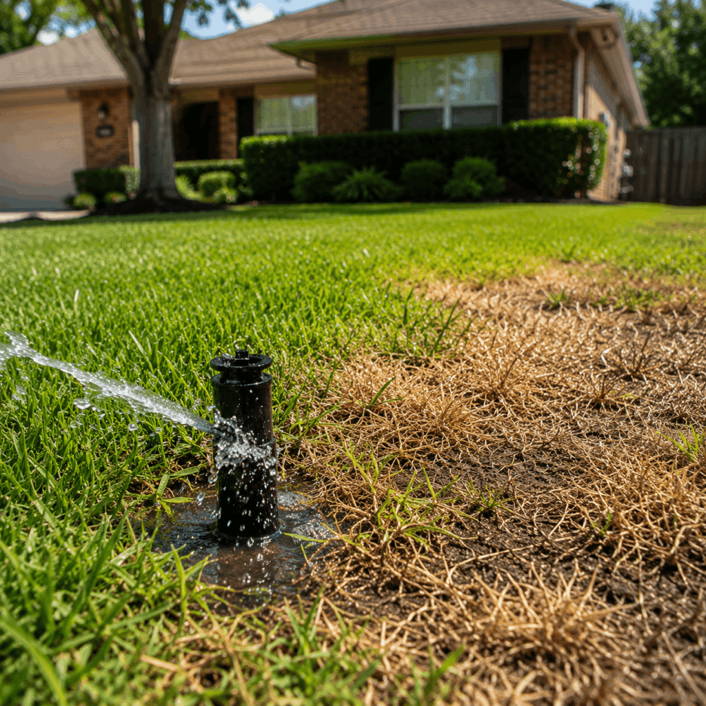Broken sprinkler head causing a dry patch