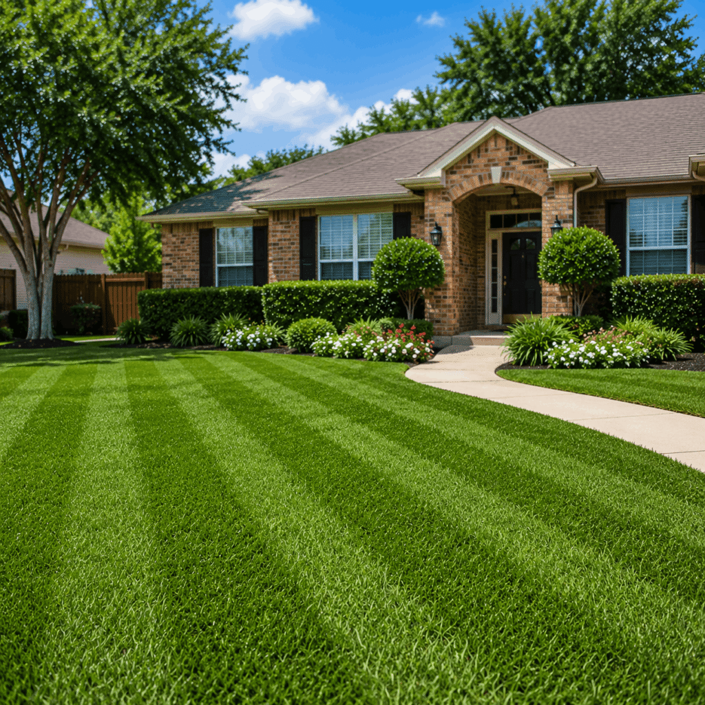 Perfectly manicured lawn with mowed stripes